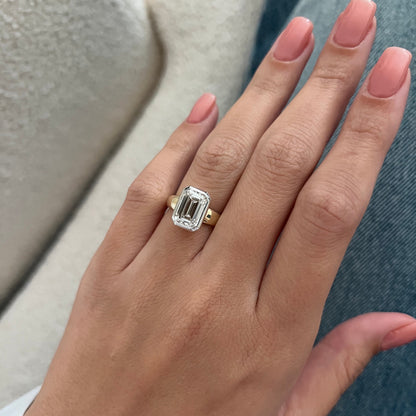 1.0-3.0 CT Emerald cut Lab Grown Diamond bezel Engagement Ring