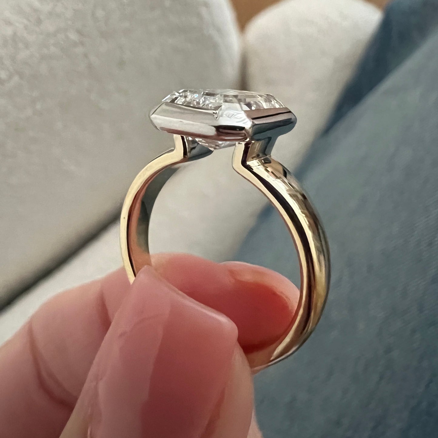 1.0-3.0 CT Emerald cut Lab Grown Diamond bezel Engagement Ring