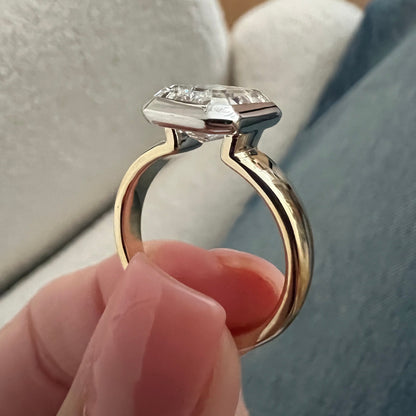 1.0-3.0 CT Emerald cut Lab Grown Diamond bezel Engagement Ring