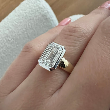1.0-3.0 CT Emerald cut Lab Grown Diamond bezel Engagement Ring