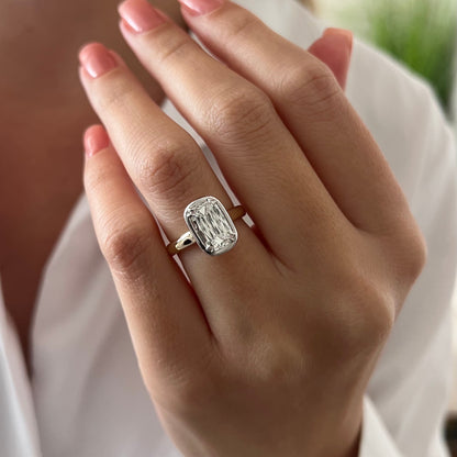 1.0-3.0 CT Criss Cut Elongated Cushion Lab Grown Diamond cathedral Engagement Ring