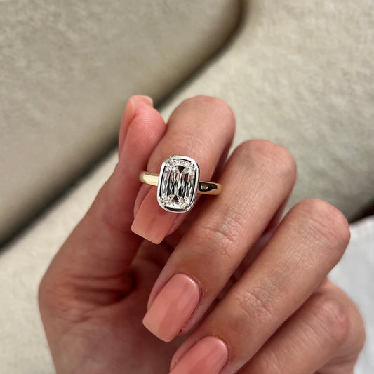 1.0-3.0 CT Criss Cut Elongated Cushion Lab Grown Diamond cathedral Engagement Ring
