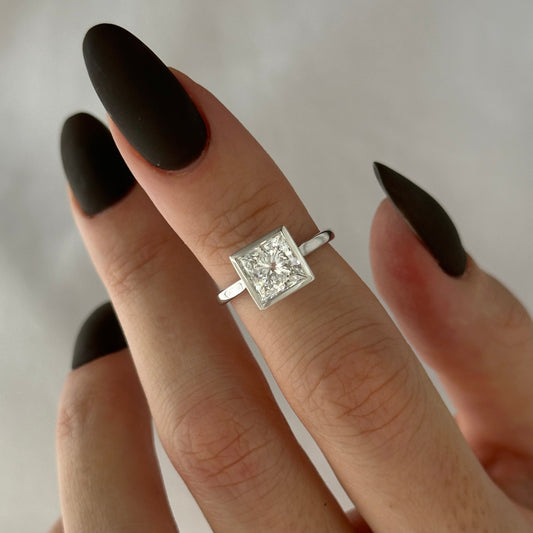 1.0-3.0 CT princess cut Lab Grown Diamond bezel Engagement Ring