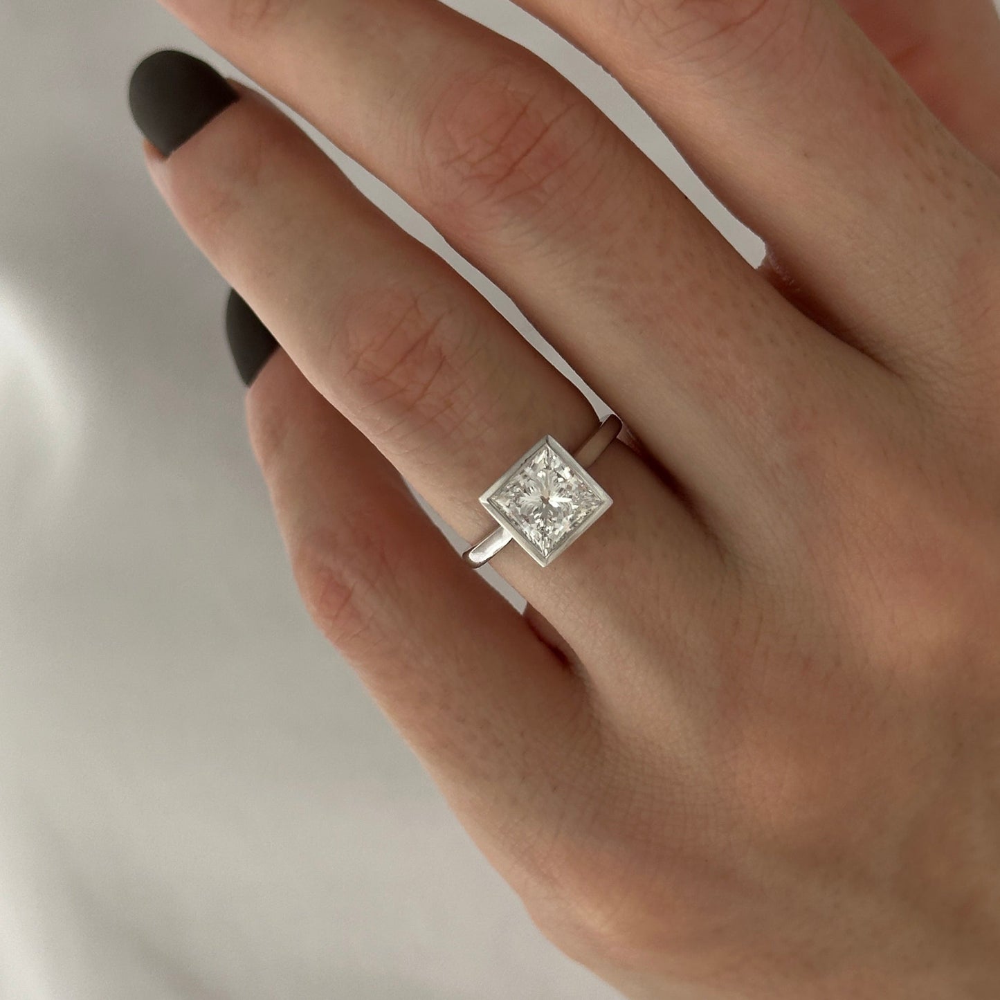 1.0-3.0 CT princess cut Lab Grown Diamond bezel Engagement Ring