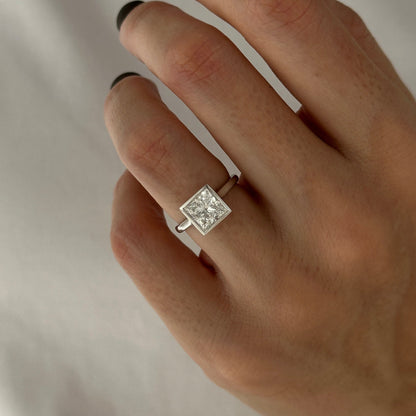1.0-3.0 CT princess cut Lab Grown Diamond bezel Engagement Ring