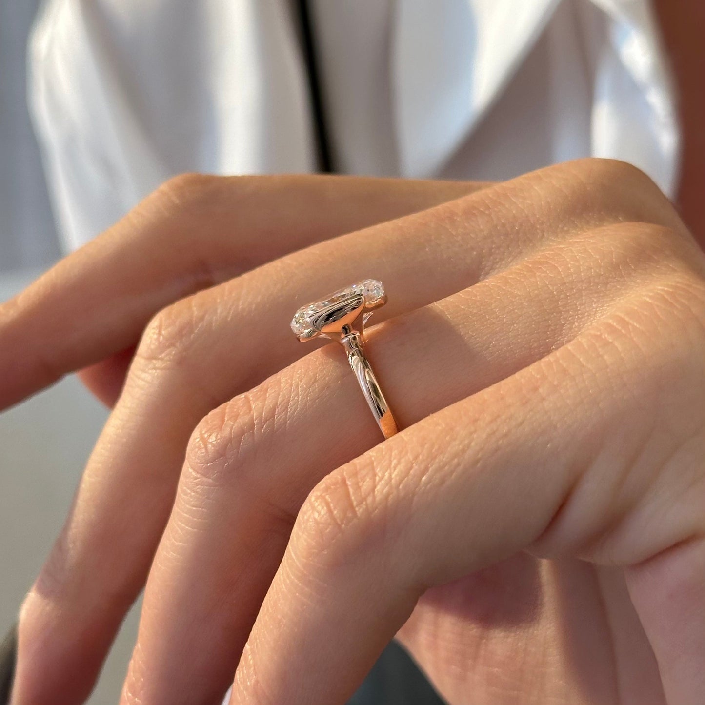 3.0-5.0 CT Elongated Cushion Lab Grown Diamond half bezel Engagement Ring
