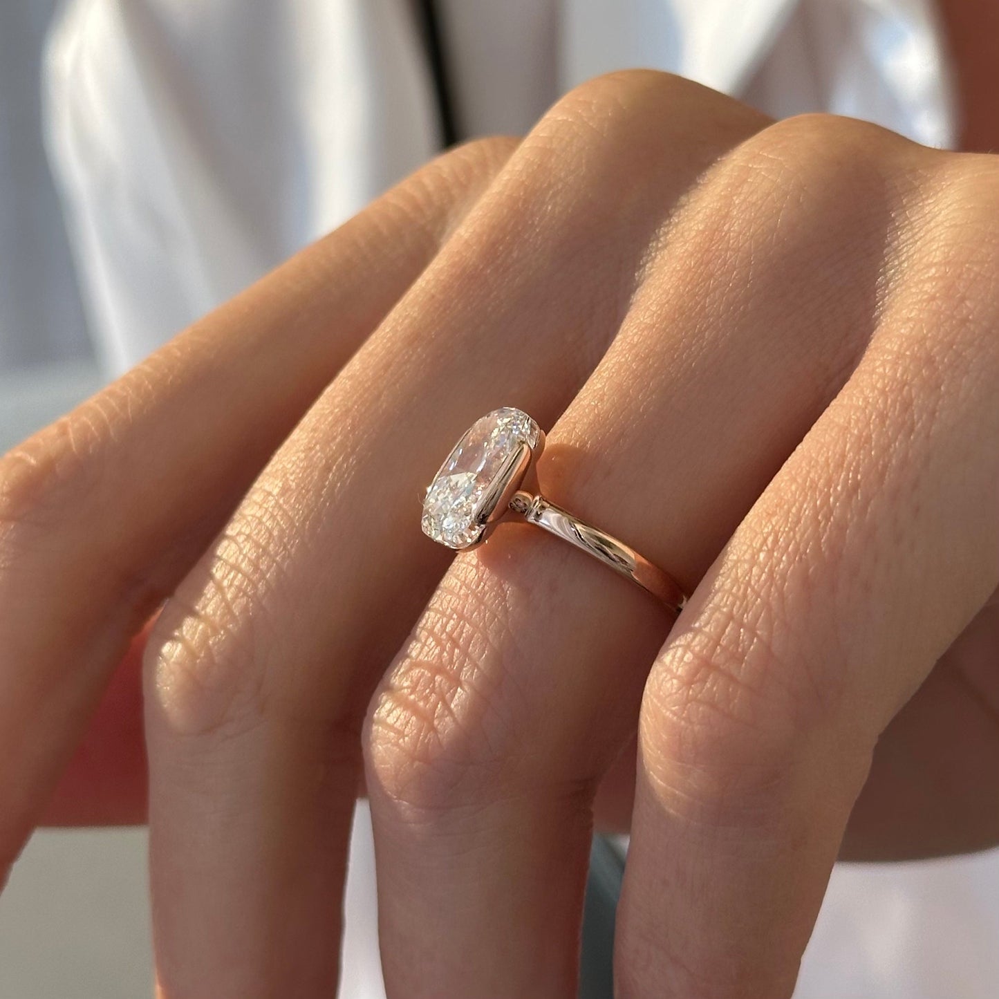 3.0-5.0 CT Elongated Cushion Lab Grown Diamond half bezel Engagement Ring