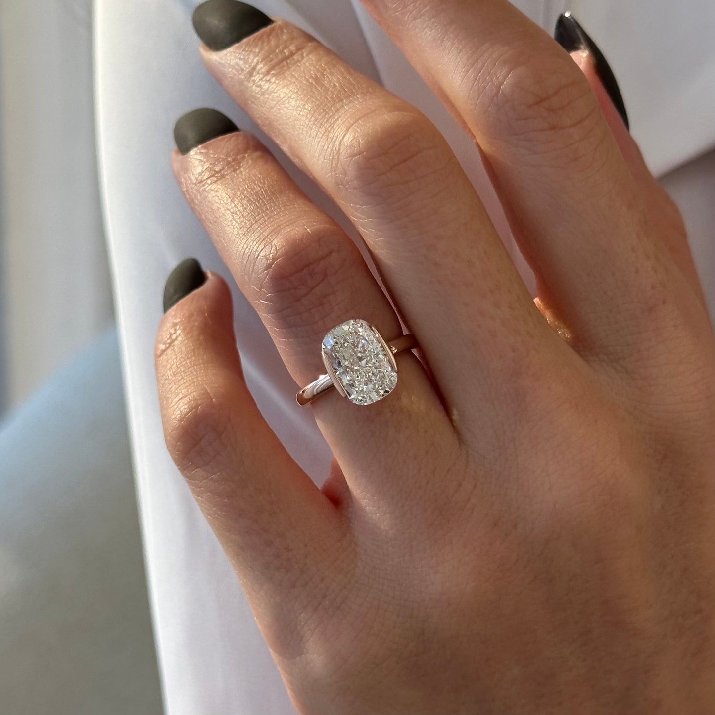 3.0-5.0 CT Elongated Cushion Lab Grown Diamond half bezel Engagement Ring
