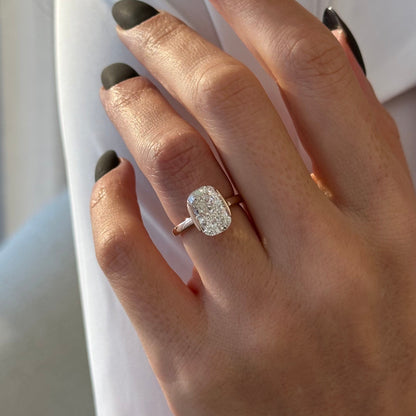 3.0-5.0 CT Elongated Cushion Lab Grown Diamond half bezel Engagement Ring