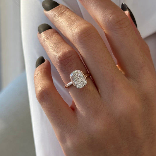 3.0-5.0 CT Elongated Cushion Lab Grown Diamond half bezel Engagement Ring