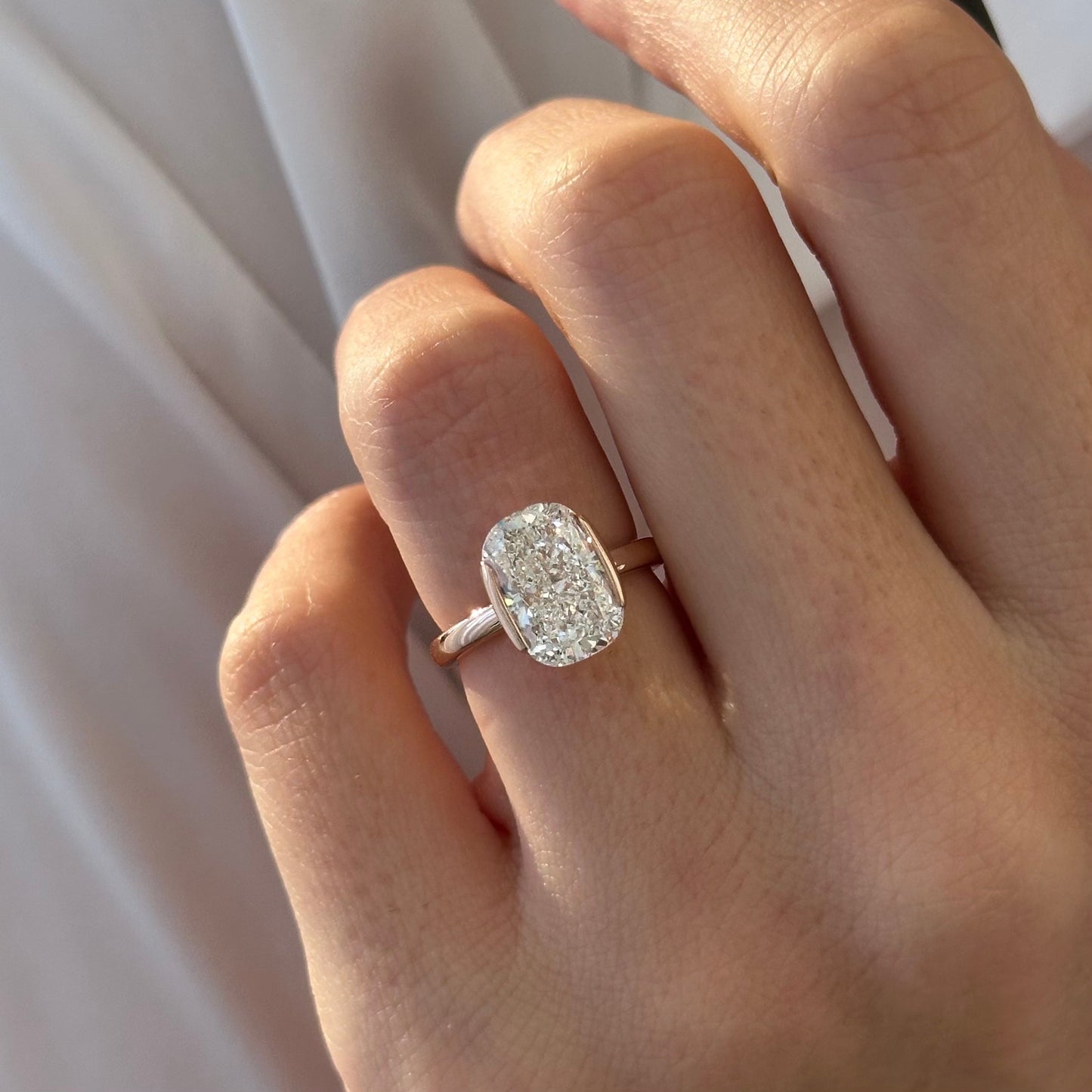 3.0-5.0 CT Elongated Cushion Lab Grown Diamond half bezel Engagement Ring