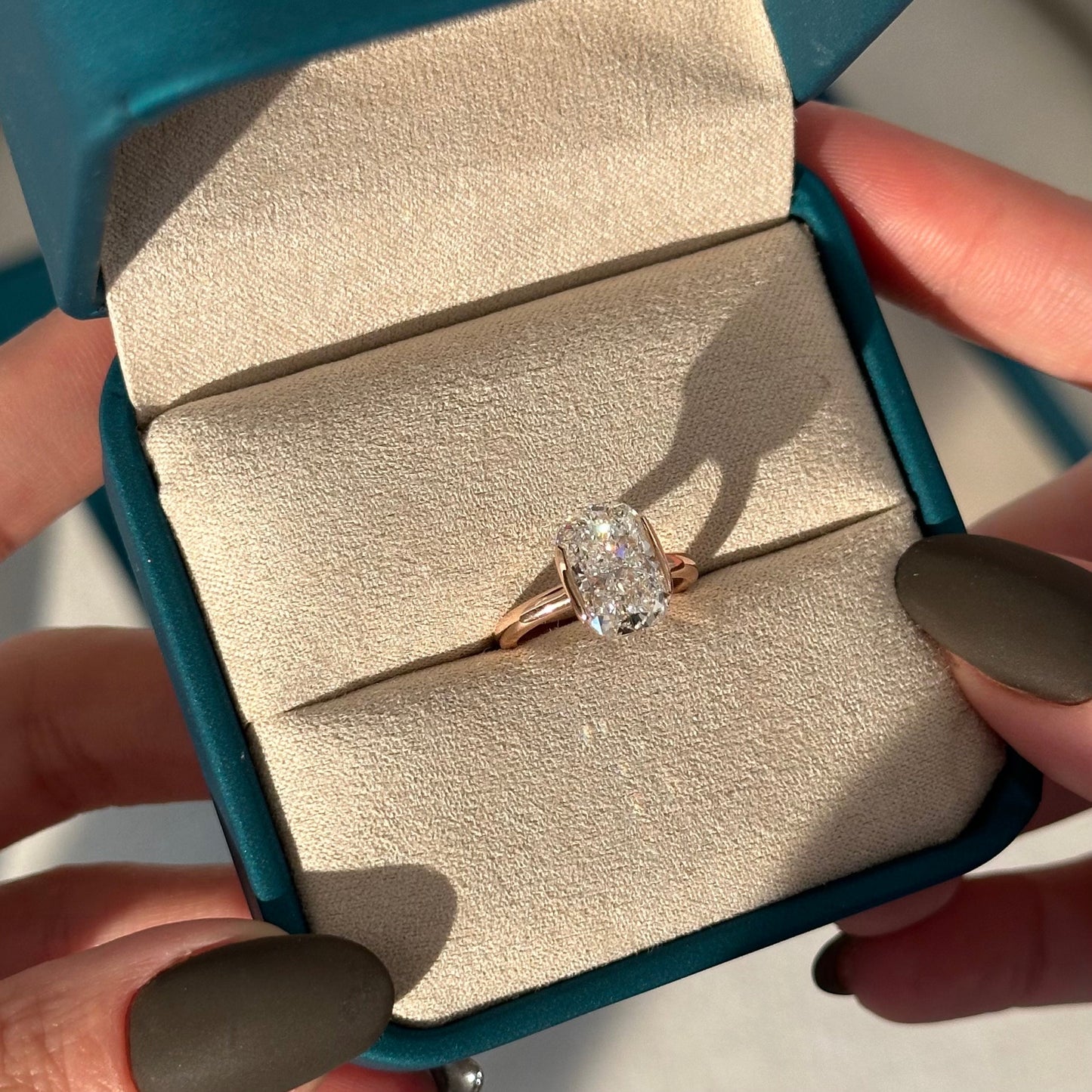 3.0-5.0 CT Elongated Cushion Lab Grown Diamond half bezel Engagement Ring