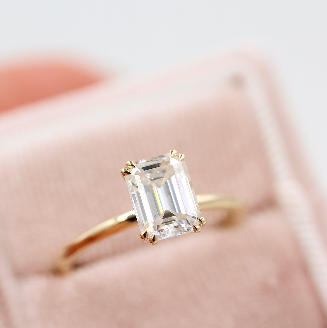 1.55 CT Emerald Shaped Moissanite Solitaire Engagement Ring - crownmoissanite