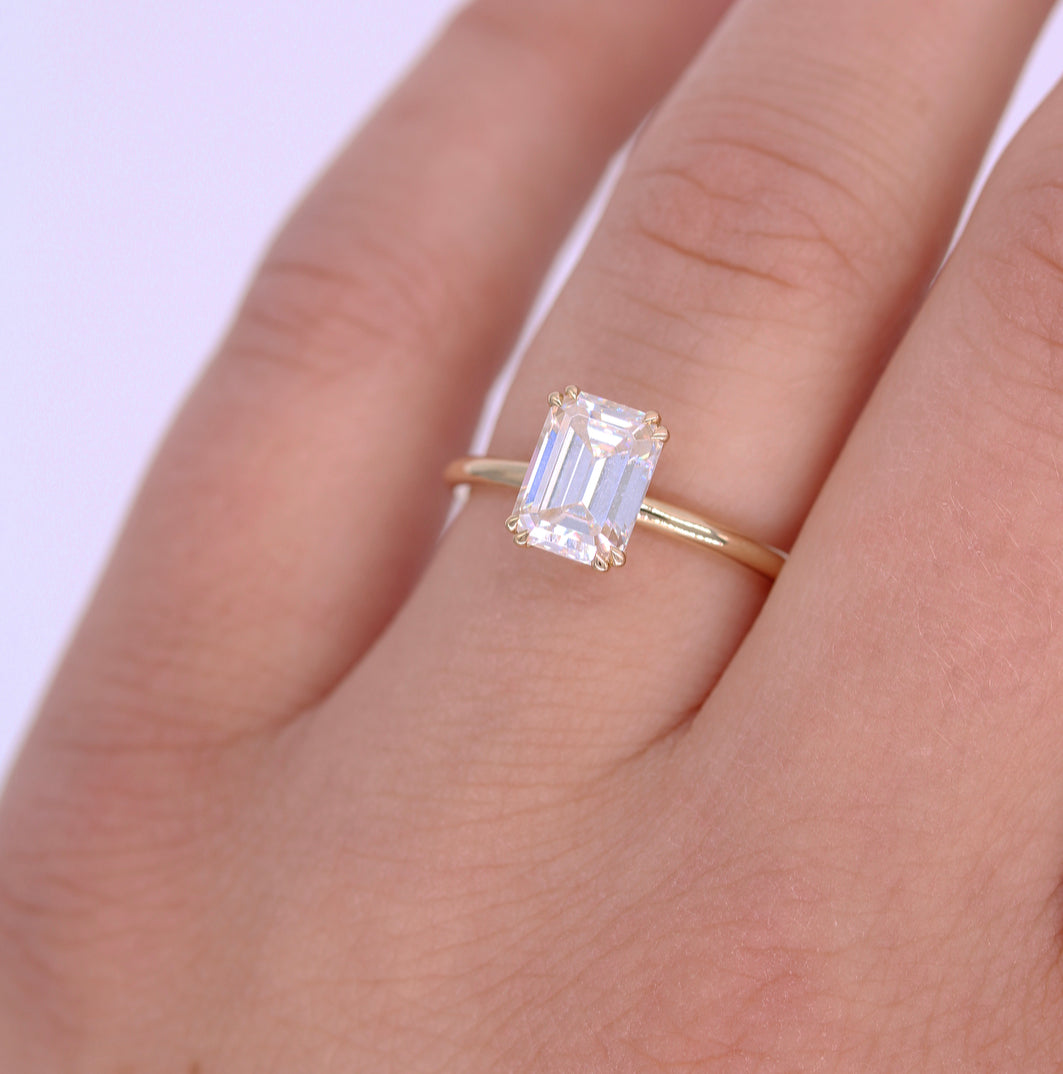 1.55 CT Emerald Shaped Moissanite Solitaire Engagement Ring - crownmoissanite
