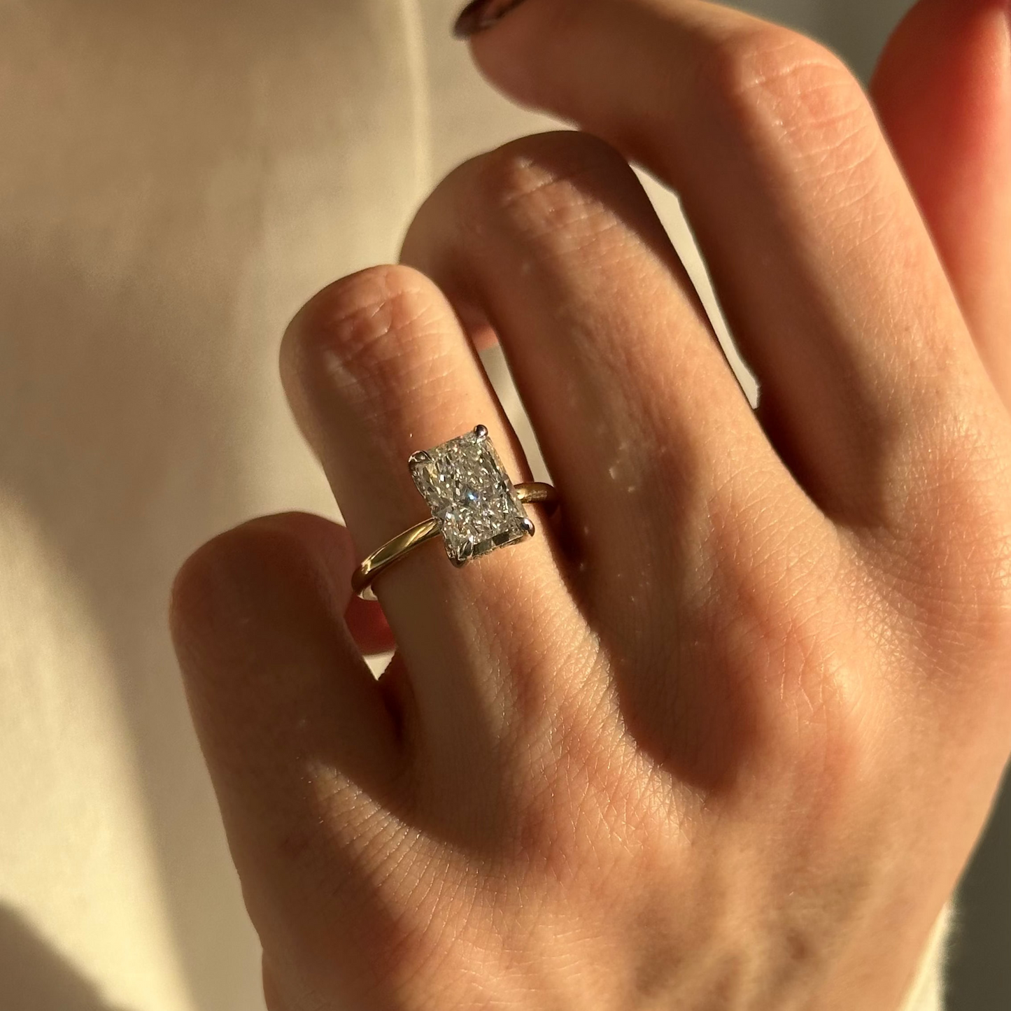 1.0-3.0 CT Radiant Cut Lab Grown Diamond Hidden Halo Engagement Ring