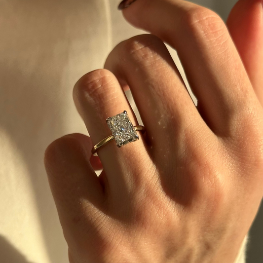 1.0-3.0 CT Radiant Cut Lab Grown Diamond Hidden Halo Engagement Ring