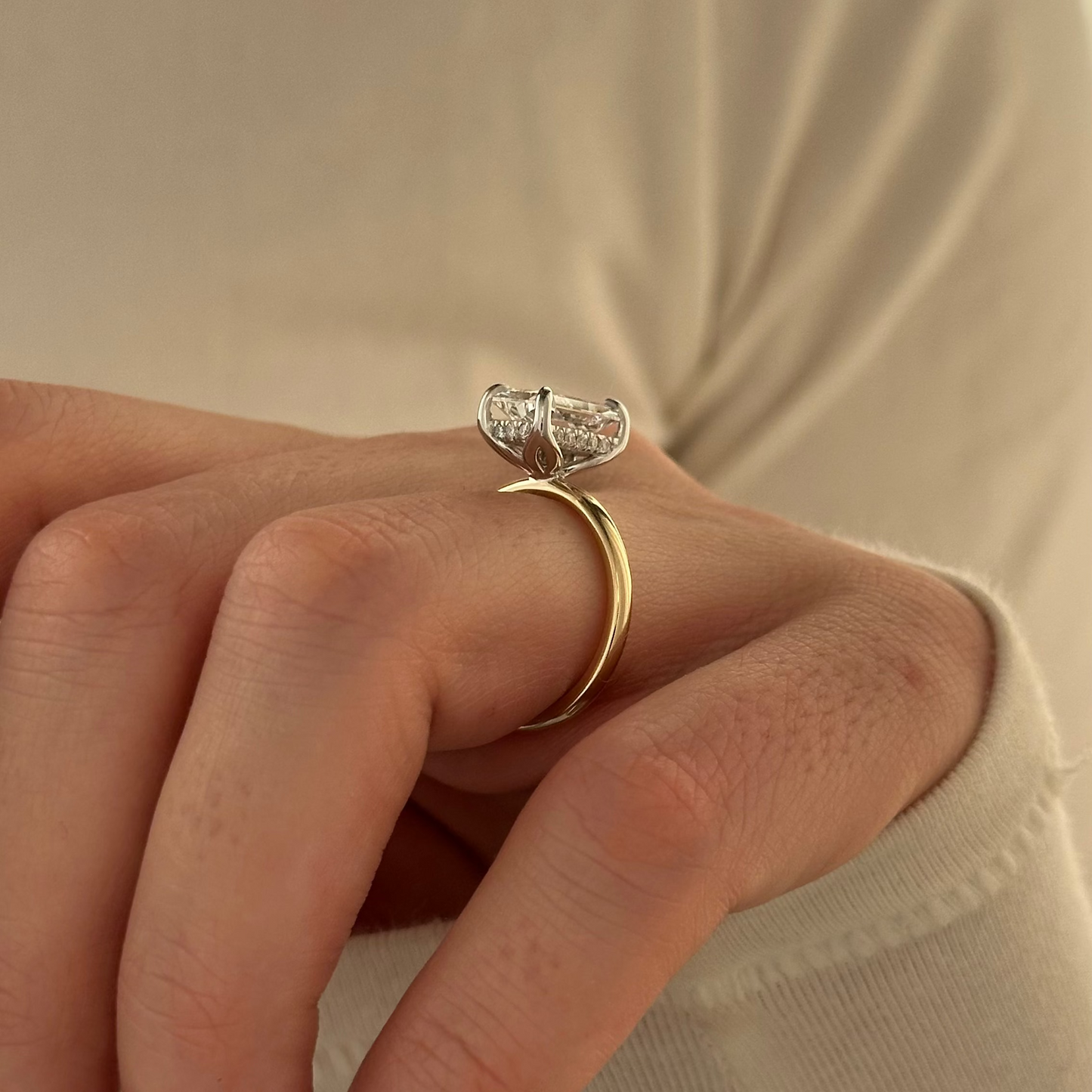 1.0-3.0 CT Radiant Cut Lab Grown Diamond Hidden Halo Engagement Ring