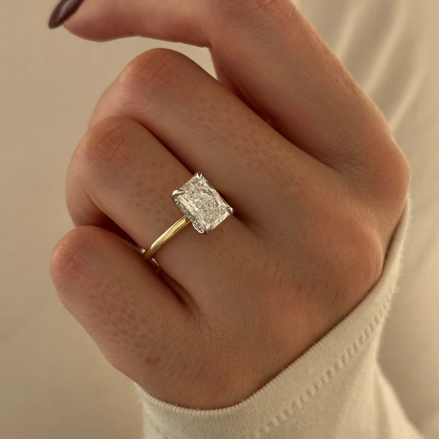 1.0-3.0 CT Radiant Cut Lab Grown Diamond Hidden Halo Engagement Ring
