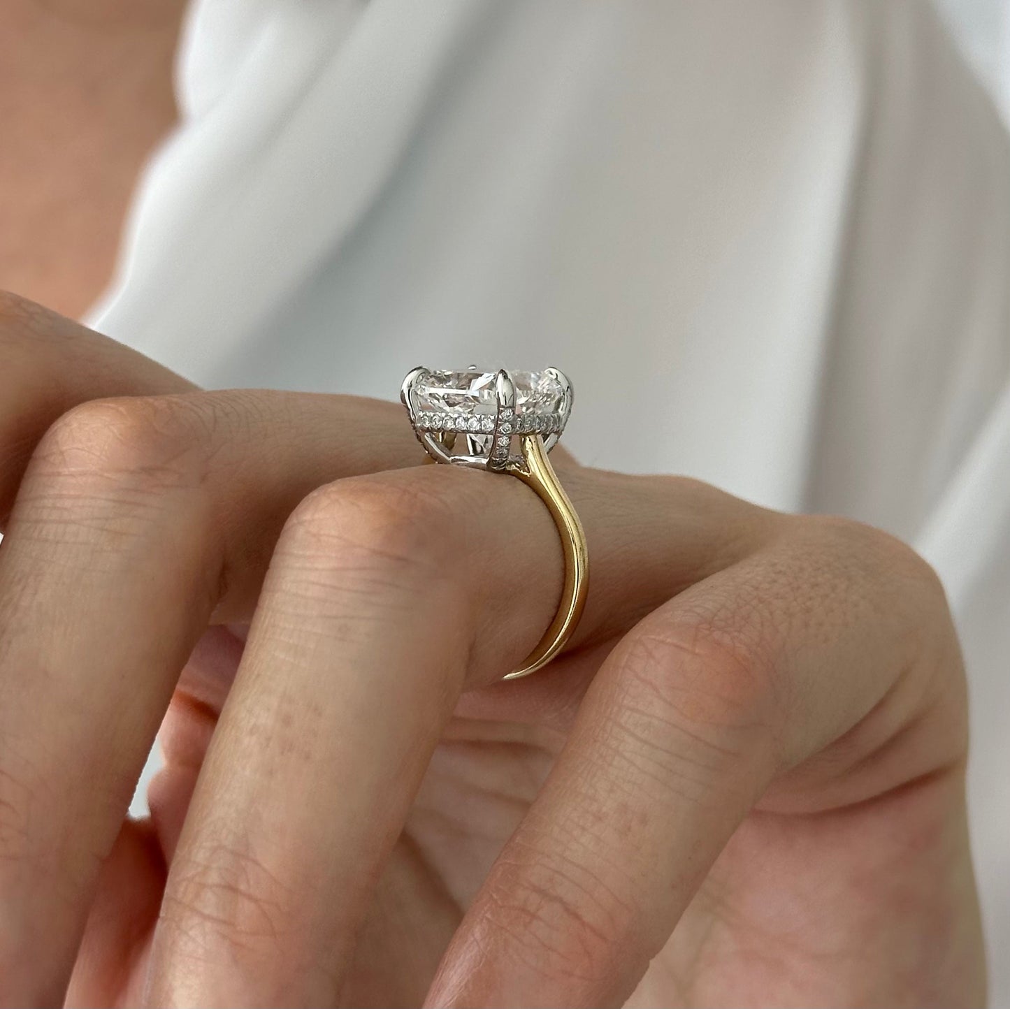4.0-6.0 CT Cushion Lab Grown Diamond  hidden halo Setting Engagement Ring