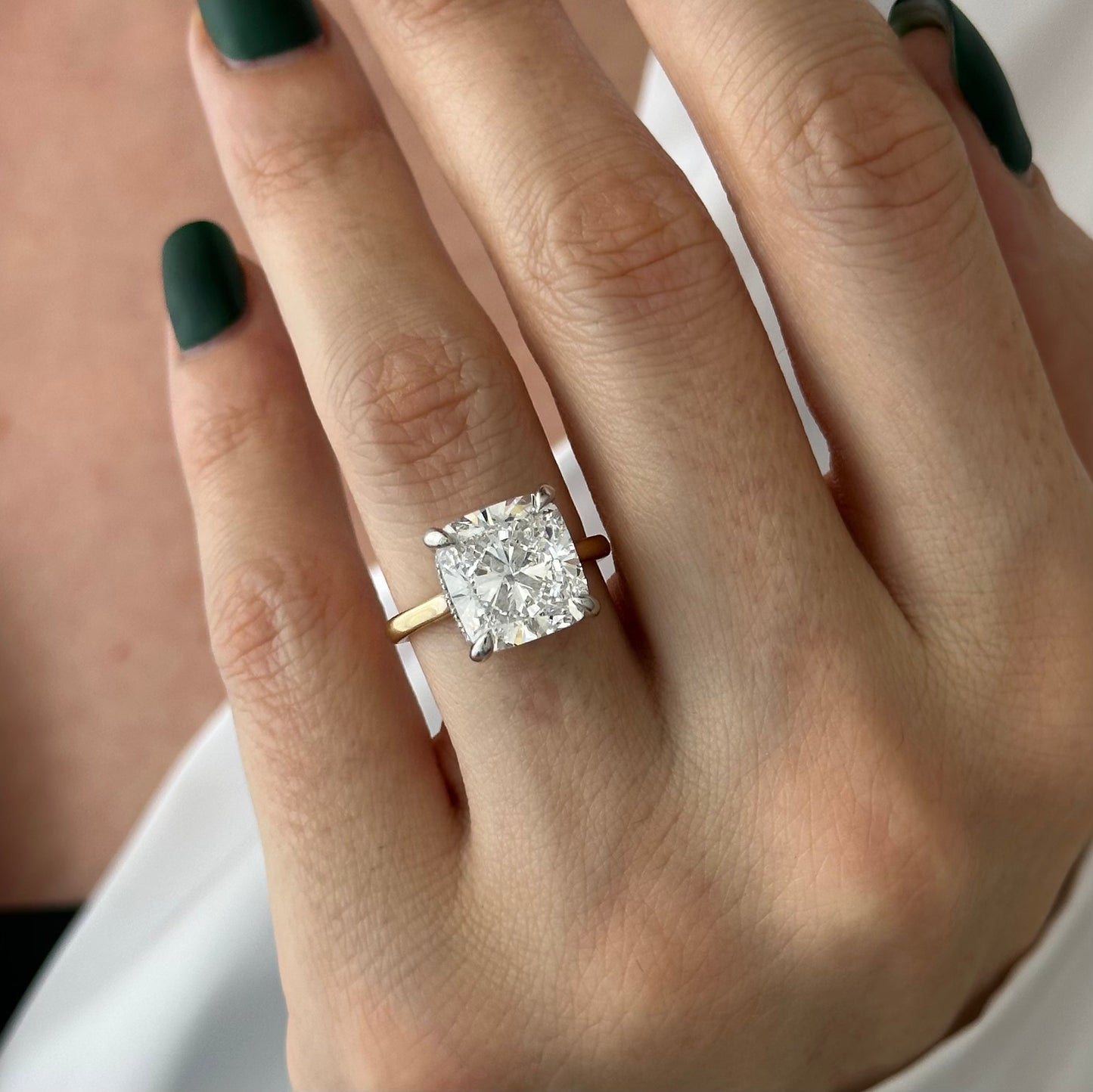 4.0-6.0 CT Cushion Lab Grown Diamond  hidden halo Setting Engagement Ring