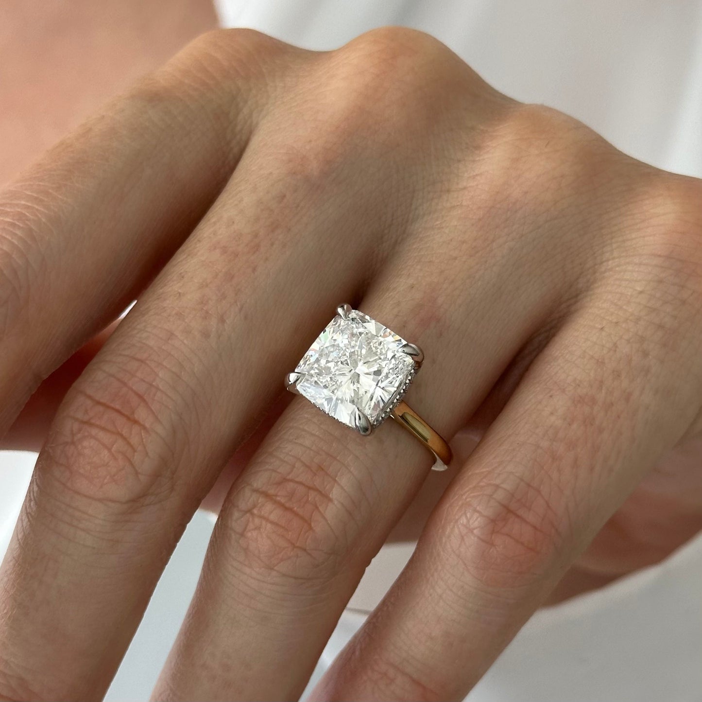 4.0-6.0 CT Cushion Lab Grown Diamond  hidden halo Setting Engagement Ring