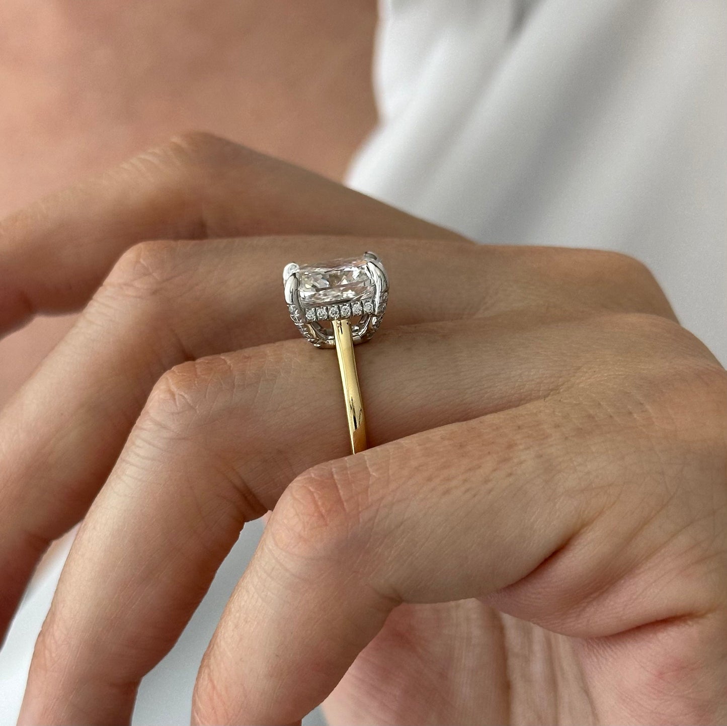 4.0-6.0 CT Cushion Lab Grown Diamond  hidden halo Setting Engagement Ring