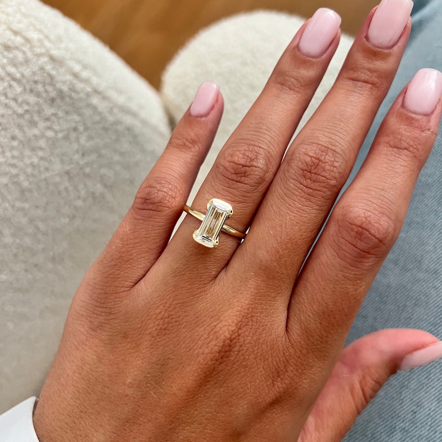 1.0-3.0 CT Emerald cut Lab Grown Diamond half bezel Engagement Ring