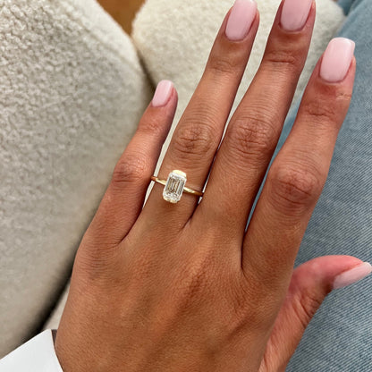 1.0-3.0 CT Emerald cut Lab Grown Diamond half bezel Engagement Ring