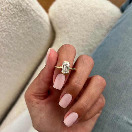 1.0-3.0 CT Emerald cut Lab Grown Diamond half bezel Engagement Ring