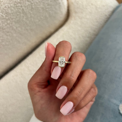 1.0-3.0 CT Radiant cut Lab Grown Diamond half bezel Engagement Ring