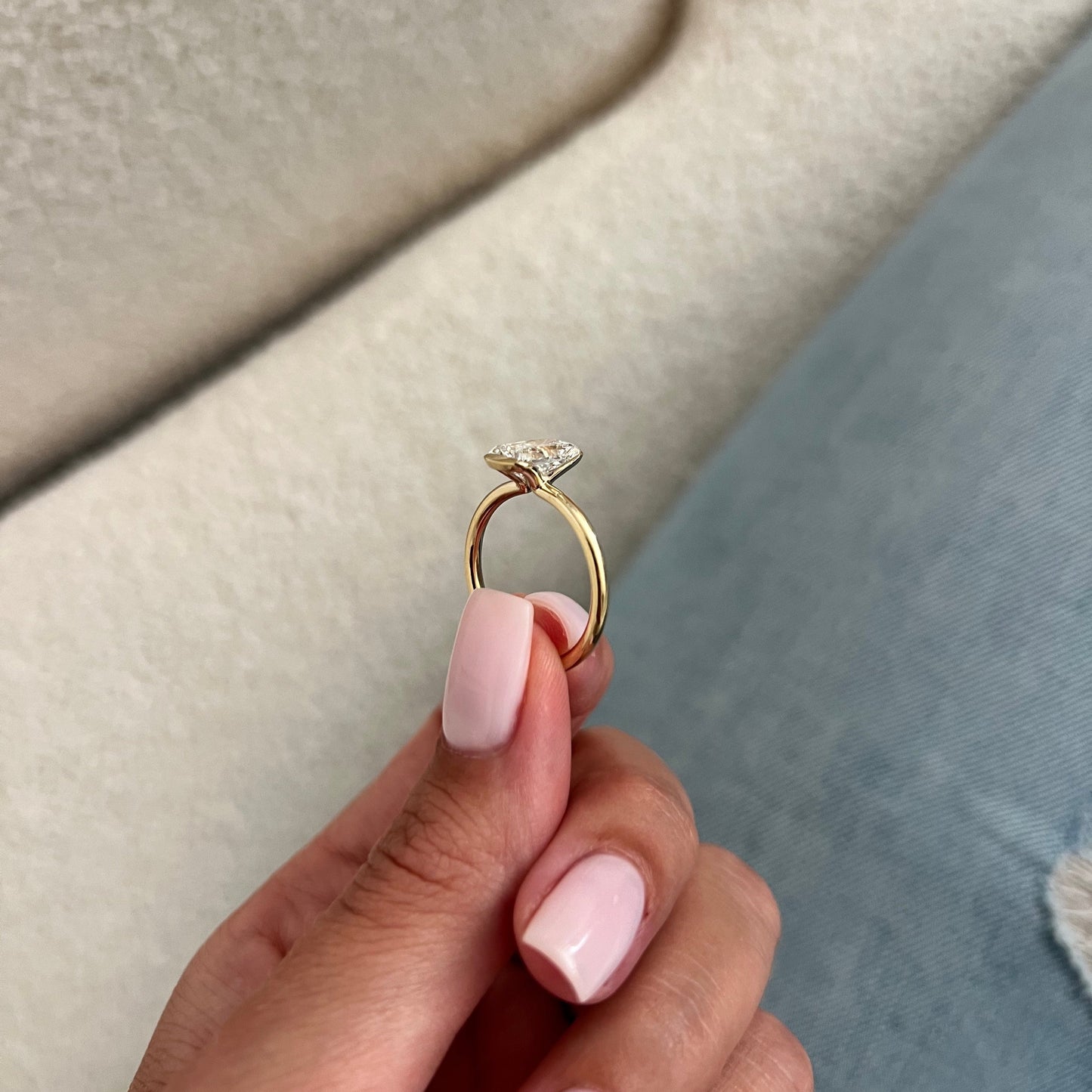 1.0-3.0 CT Radiant cut Lab Grown Diamond half bezel Engagement Ring