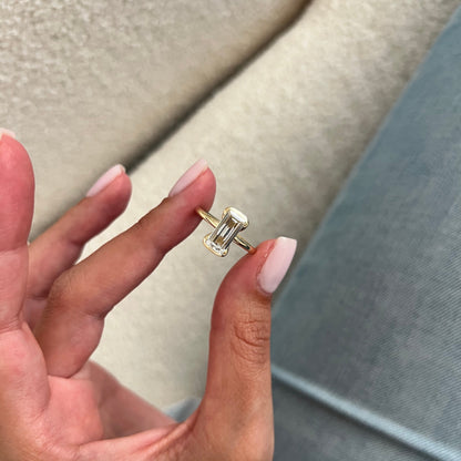 1.0-3.0 CT Emerald cut Lab Grown Diamond half bezel Engagement Ring
