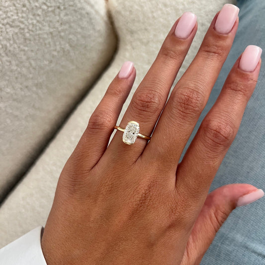 1.0-3.0 CT Elongated Cushion Lab Grown Diamond half bezel Engagement Ring