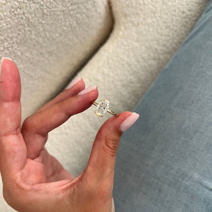 1.0-3.0 CT Elongated Cushion Lab Grown Diamond half bezel Engagement Ring