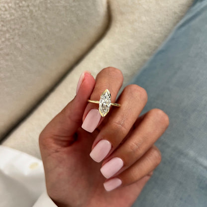 1.0-3.0 CT Marquise Lab Grown Diamond Half Bezel Engagement Ring