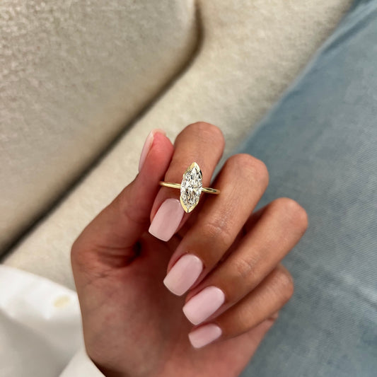 1.0-3.0 CT Marquise Lab Grown Diamond Half Bezel Engagement Ring