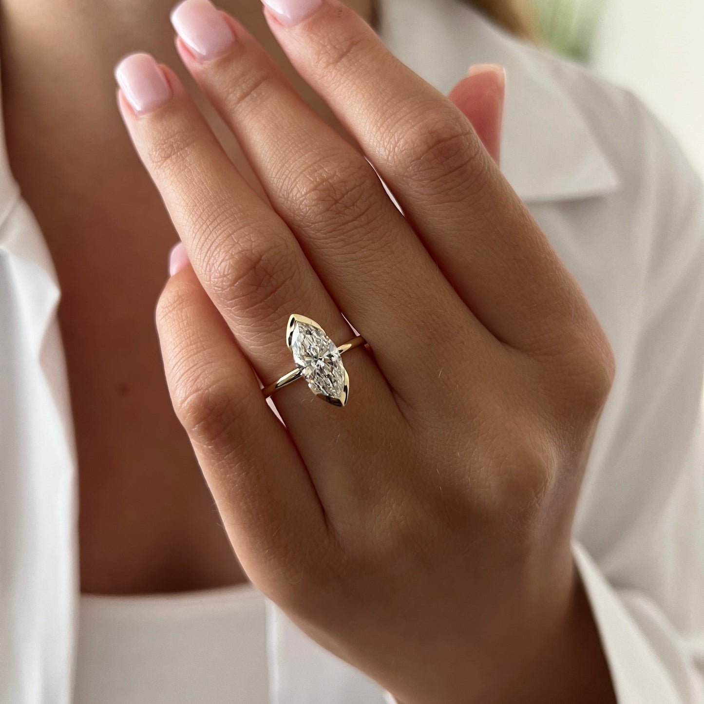 1.0-3.0 CT Marquise Lab Grown Diamond Half Bezel Engagement Ring