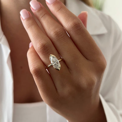 1.0-3.0 CT Marquise Lab Grown Diamond Half Bezel Engagement Ring