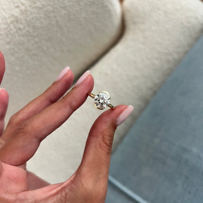 1.0-3.0 CT Round Cut Lab Grown Diamond half bezel Engagement Ring