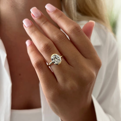 1.0-3.0 CT Round Cut Lab Grown Diamond half bezel Engagement Ring