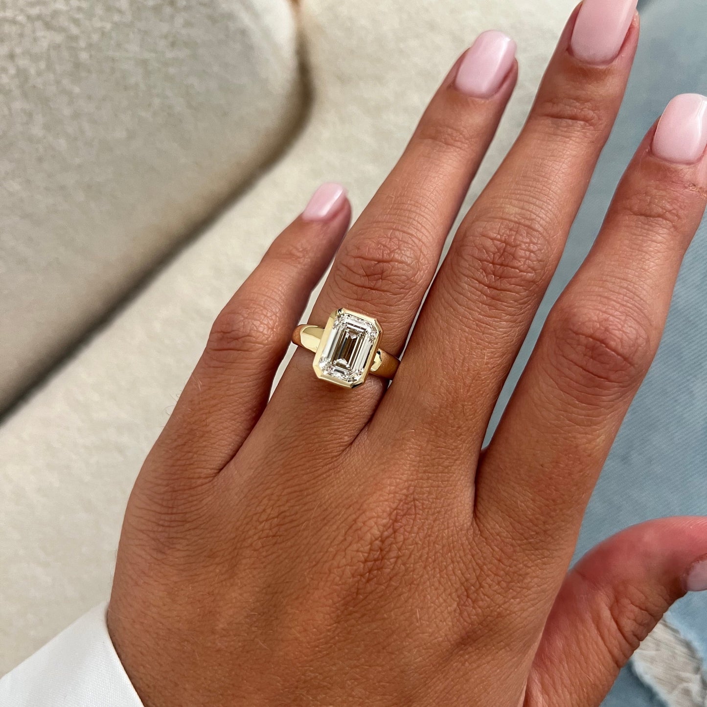 1.0-3.0 CT Emerald Lab Grown Diamond Bezel Engagement Ring