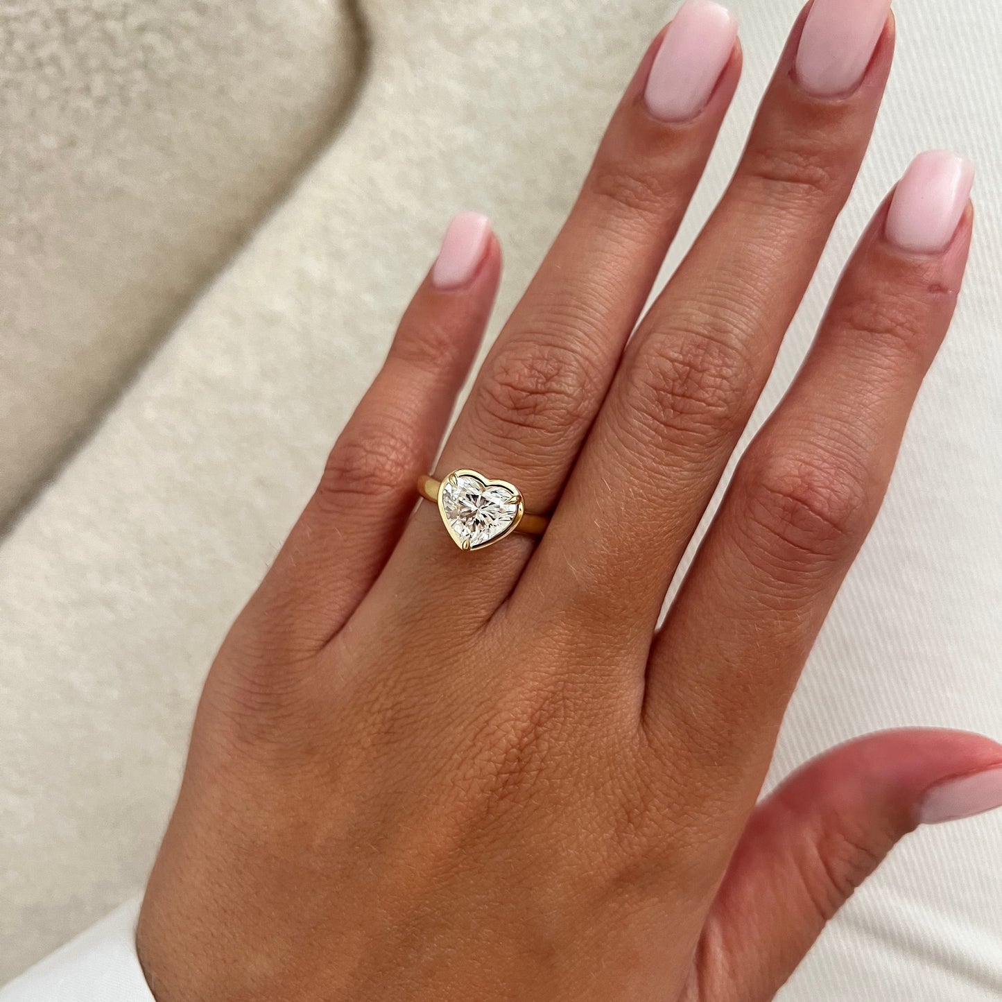 1.0-3.0 CT Heart cut Lab Grown Diamond bezel Engagement Ring
