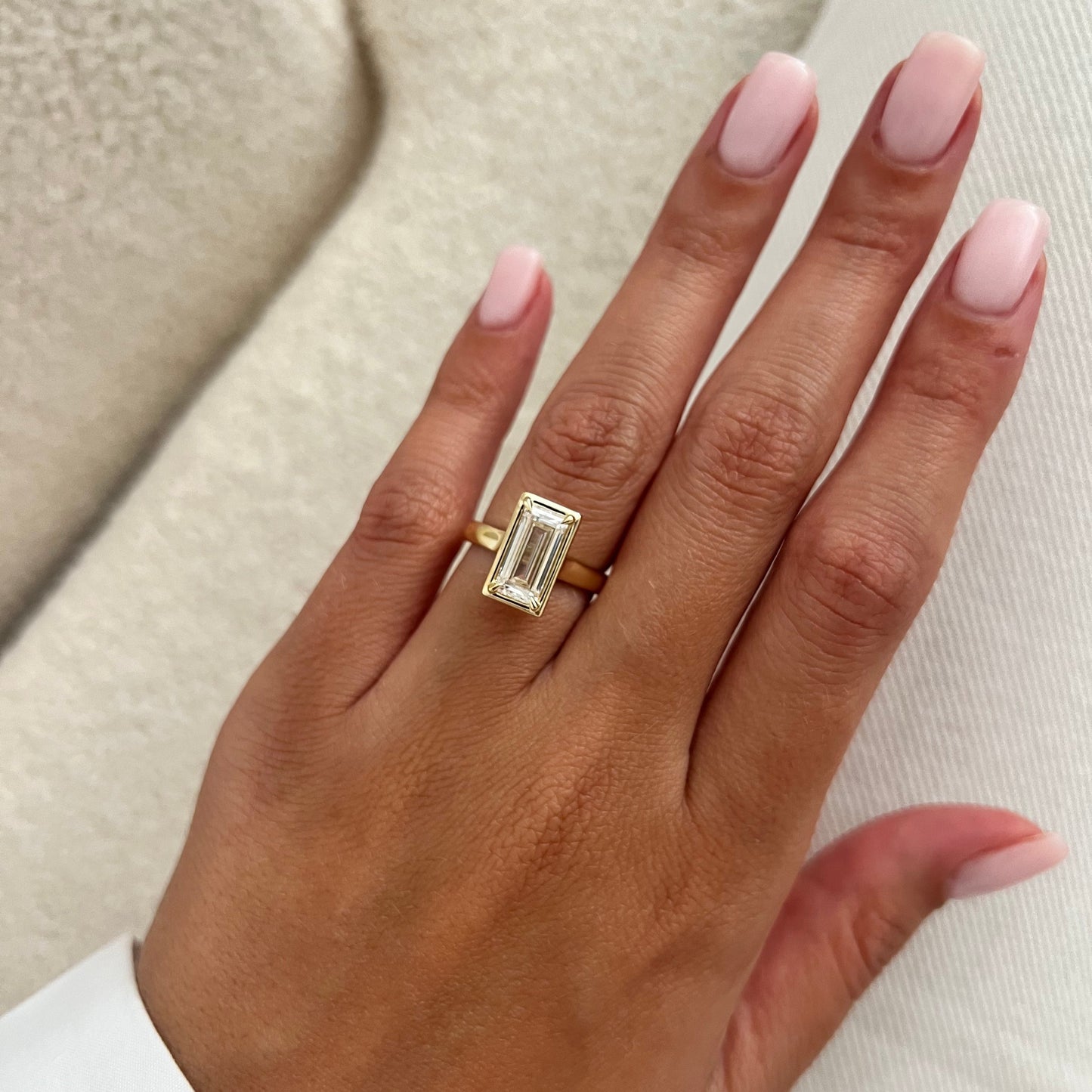 1.0-3.0 CT Emerald Lab Grown Diamond Bezel Engagement Ring