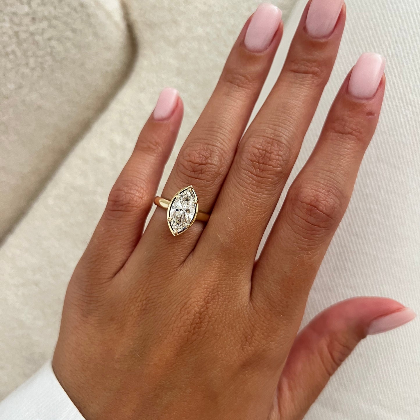 1.0-3.0 CT Marquise cut Lab Grown Diamond Six prong bezel Engagement Ring
