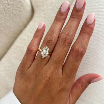 1.0-3.0 CT Marquise cut Lab Grown Diamond Six prong bezel Engagement Ring