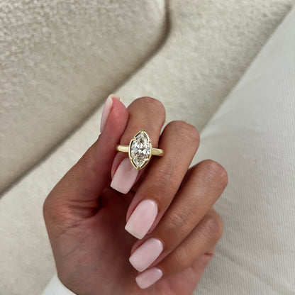 1.0-3.0 CT Marquise cut Lab Grown Diamond Six prong bezel Engagement Ring