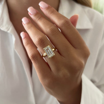 1.0-3.0 CT Emerald Lab Grown Diamond Bezel Engagement Ring