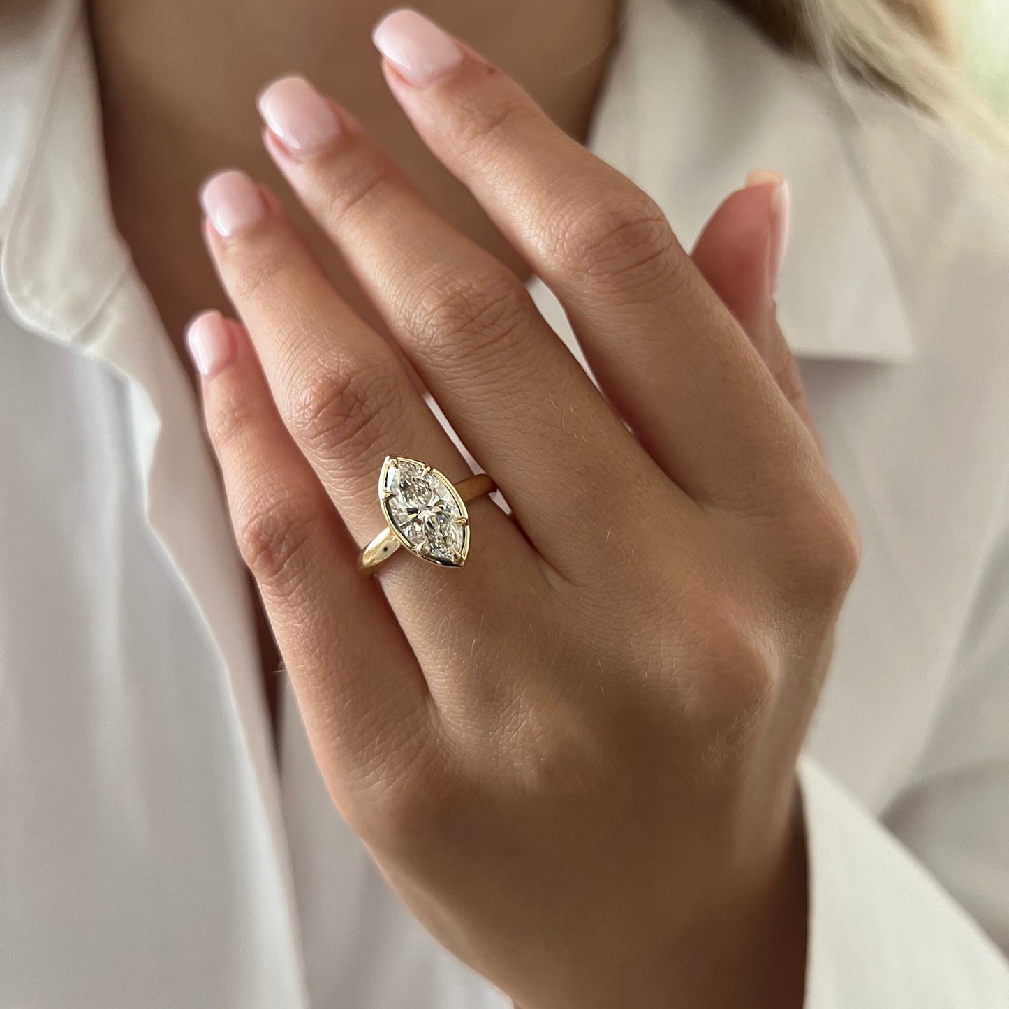 1.0-3.0 CT Marquise cut Lab Grown Diamond Six prong bezel Engagement Ring