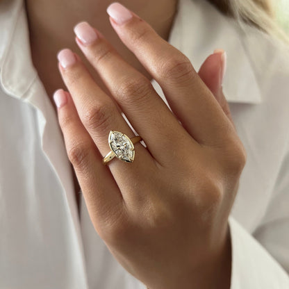 1.0-3.0 CT Marquise cut Lab Grown Diamond Six prong bezel Engagement Ring