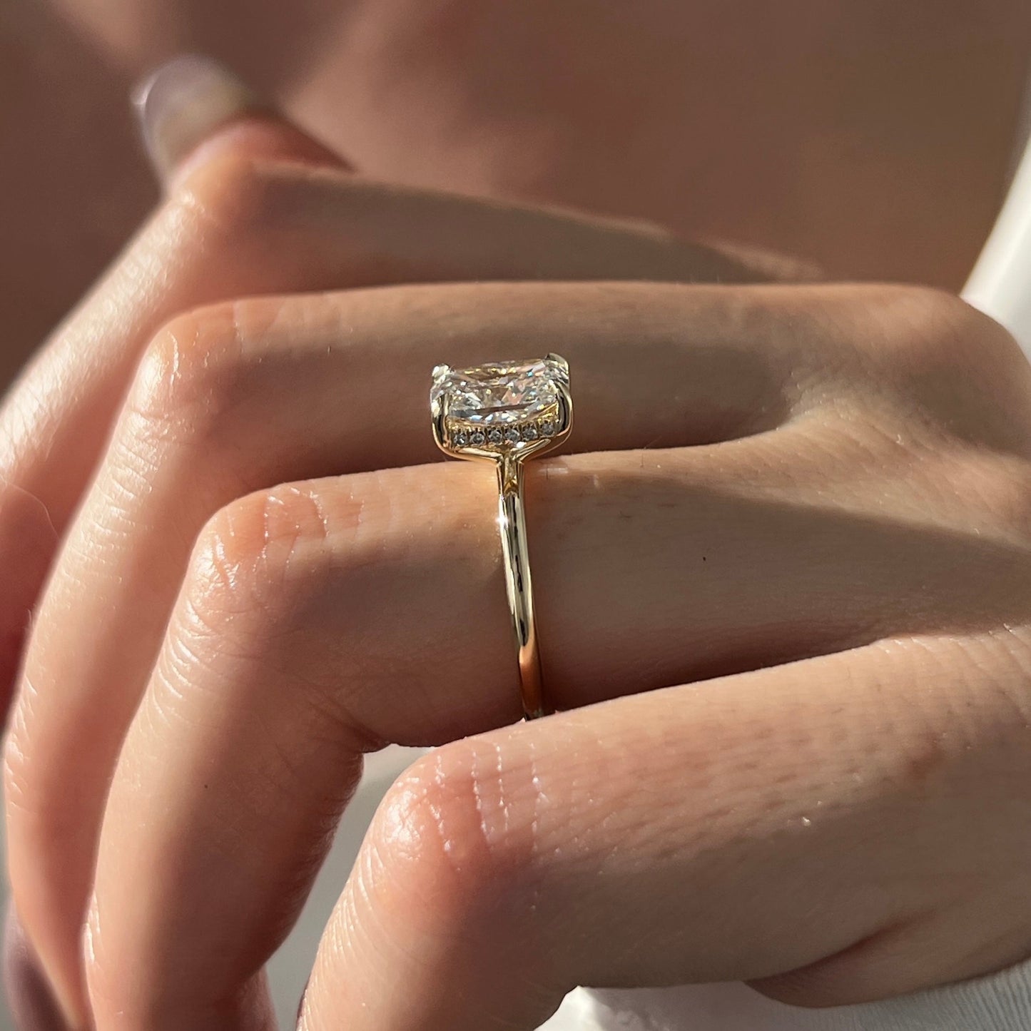 1.0-3.0 CT Elongated Cushion Lab Grown Diamond hidden halo Engagement Ring